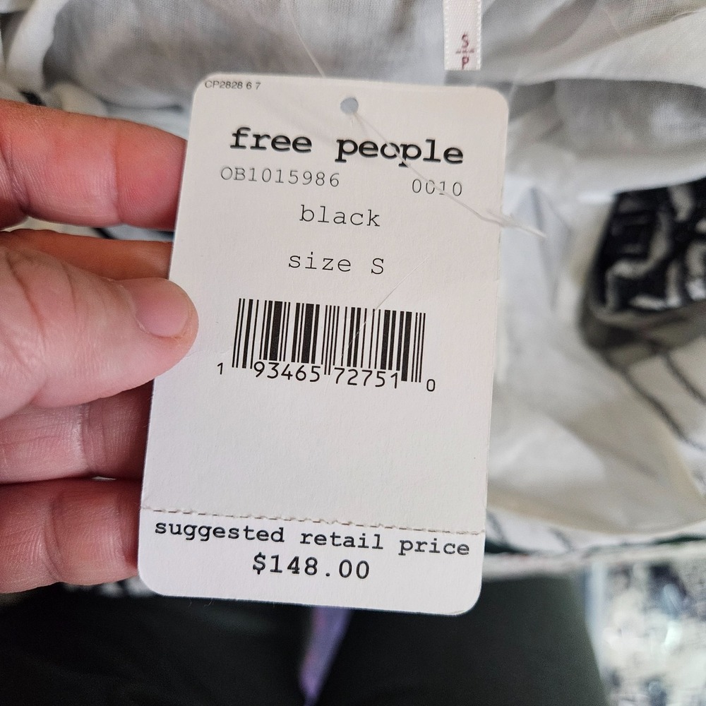 Free People Lola Black White Stripes Boho Dress Sz S Embroidered Bell Sleeve NEW - Picture 9 of 14